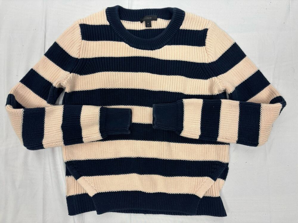 J Crew Thick Knit Sweater Nautical Stripe Pink Navy Blue Women's Size XS Coastal
